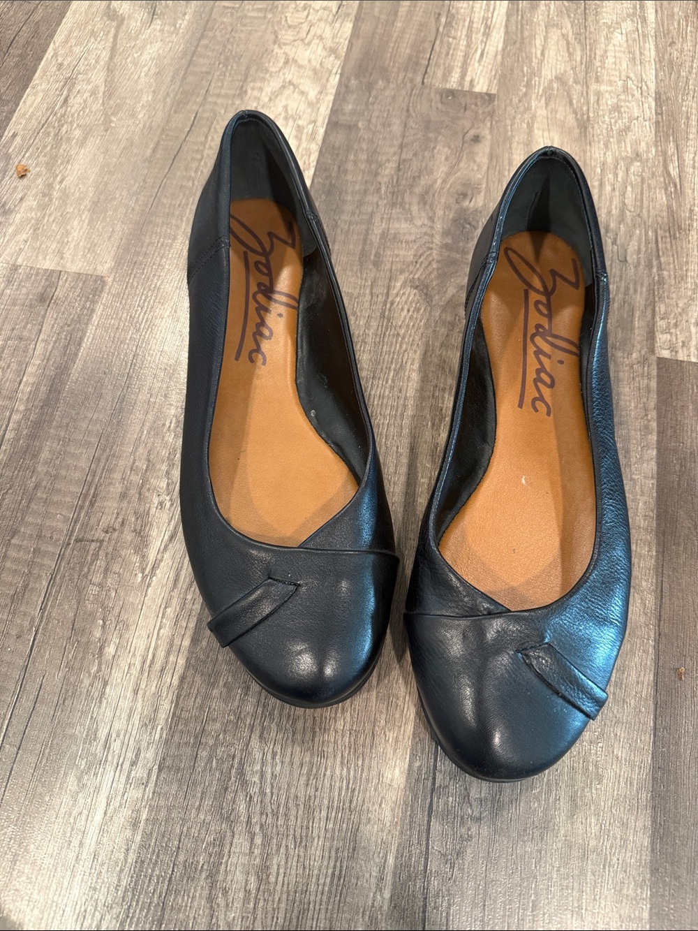 Zodiac Black Leather Slip-On Ballet Flats